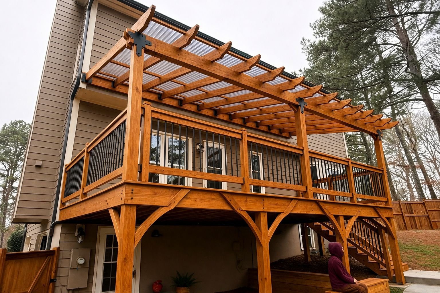 custom cedar deck with pergola cover in Flowery Branch, Georgia