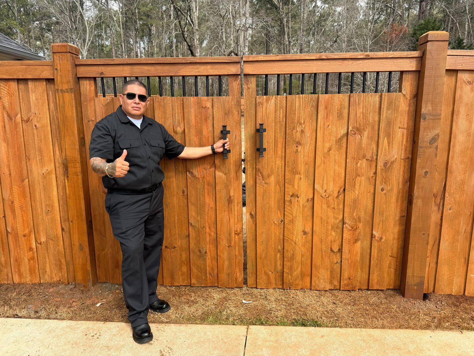 custom built cedar privacy board on board style fence in oakwood, flowery branch, Georgia