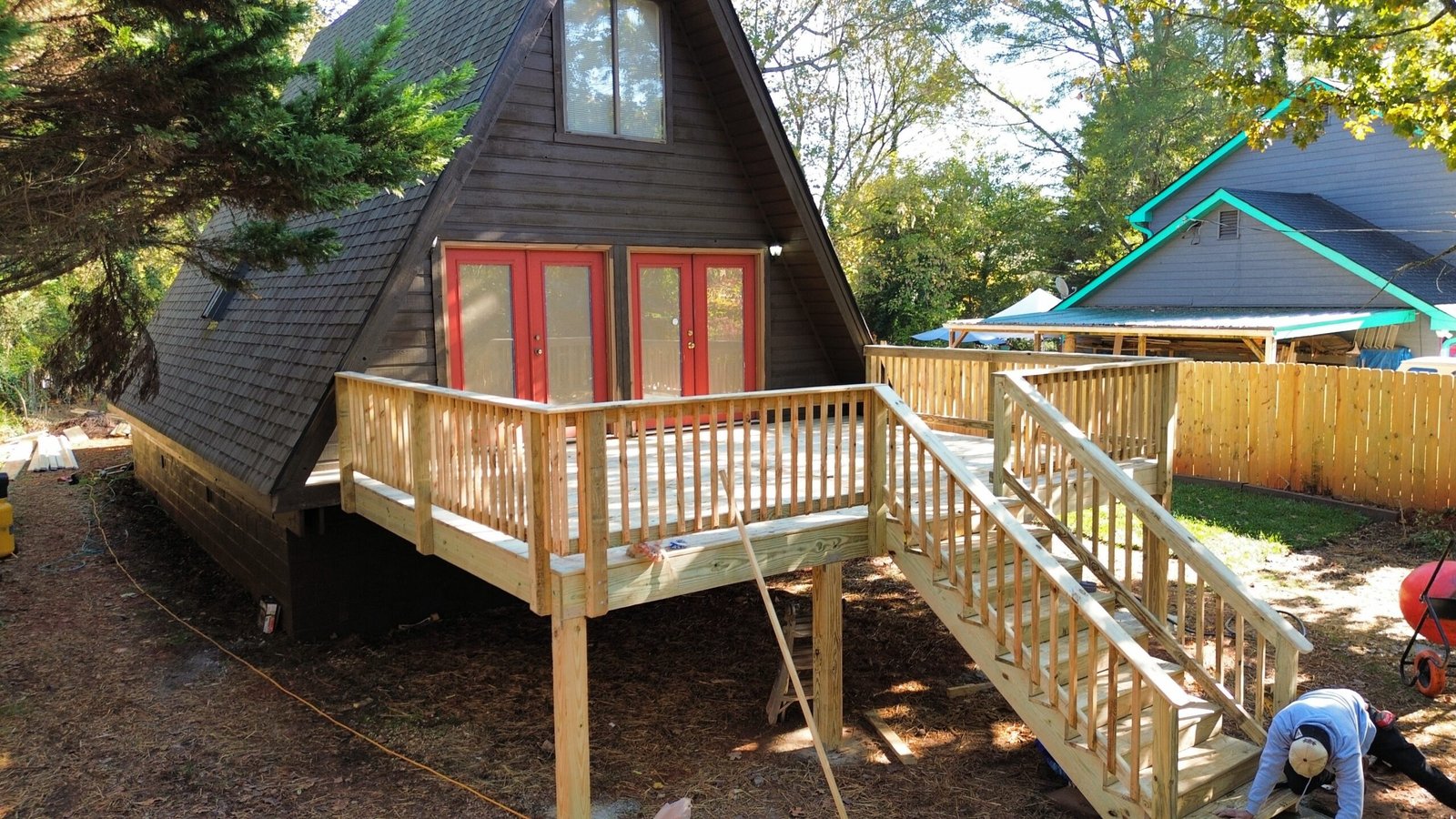 custom pressure treated pine wood deck in Cumming, Georgia